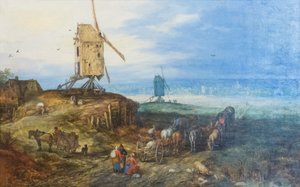 Paisagem com moinhos de vento de Jan the Elder Brueghel