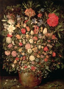 Grande buquê de flores em uma banheira de madeira de Jan the Elder Brueghel