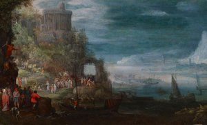Seascape e a expulsão de demônios, c.1600 de Jan the Elder Brueghel