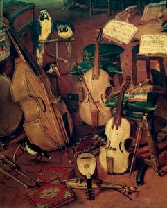 Cordas e papagaios, detalhe da Alegoria dos cinco sentidos (Pintura de Jan the Elder Brueghel