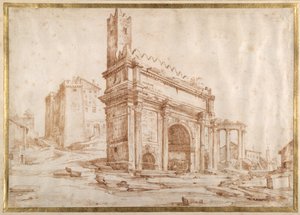 O Arco de Septimus Severus, Roma (caneta e tinta sobre papel) de Jan the Elder Brueghel