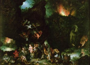 A Tentação de Santo Antônio - Inferno, 1594 (óleo sobre cobre) de Jan the Elder Brueghel