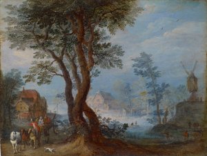 Paisagem da aldeia com figuras, c.1603 de Jan the Elder Brueghel