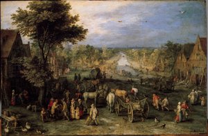 Aldeia com carrinhos (Pintura de Jan the Elder Brueghel