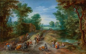 Paisagem arborizada com viajantes de Jan the Elder Brueghel