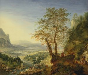 Uma paisagem do rio capriccio, c.1700 (óleo em cobre)