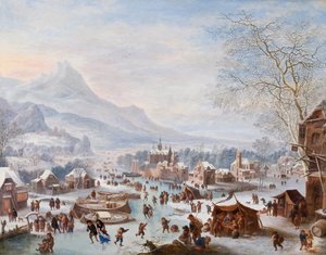 Cena de inverno com patinadores (óleo em cobre)