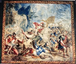 A Batalha dos Israelitas e Amelikitas, da oficina de Frans e Pieter van der Borcht (tapeçaria de seda) de Jan van (after) Orley