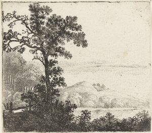 Paisagem com árvore perto da margem de um rio de Jan van Brosterhuyzen
