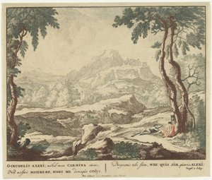 Paisagem com dois pastores ao pé de uma árvore
Cenas da colecção de poemas de Virgil Bucolica (título da série) de Jan van Call (I)