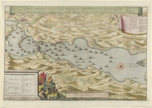Batalha da Baía de Vigo e Captura da Frota de Prata Espanhola, 1702 Caarte vande Landingh na Baía de Vigos no âmbito da captura de dois Casteels e da captura da Frota de Prata Espanhola ancorada no Baay para a Redondella Den de Jan van Call (I)