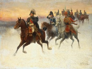 Marechal Ney e Napoleão e as suas tropas durante a campanha russa (óleo sobre tela)