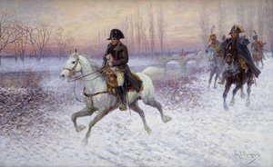 Napoleão à frente de uma tropa de cavalaria,