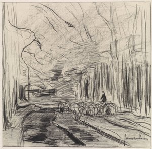 Rebanho de ovelhas numa floresta de Jan van Essen