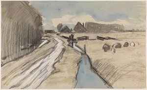 Paisagem com uma estrada ao longo de uma vala de Jan van Essen