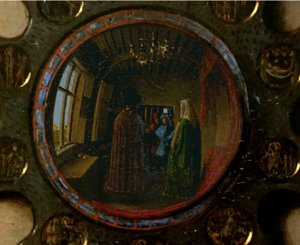 Pormenor do retrato de Giovanni Arnolfini e da sua mulher de Jan van Eyck