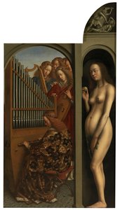 Anjos músicos e Eva de Jan van Eyck