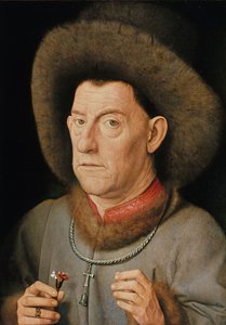 Retrato de um homem com cravo e a Ordem de Santo Antônio (óleo sobre carvalho) de Jan van Eyck