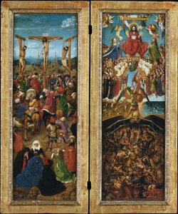 A crucificação; O Último Julgamento, c.1440-41 (óleo sobre tela transferido da madeira) de Jan van Eyck