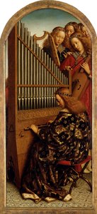 O Retábulo de Gante. Adoração do Cordeiro Místico: Anjos que Fazem Música, 1432. de Jan van Eyck