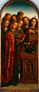 O Retábulo de Gante. Adoração do Cordeiro Místico: anjos cantando, 1432. de Jan van Eyck