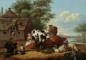 Gado em um Prado (painel) de Jan van Gool