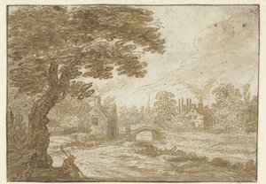 Paisagem com casas e uma ponte de Jan van Goyen (possibly)