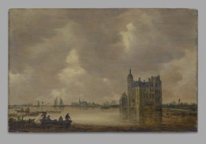 Um Castelo junto a um rio de Jan van Goyen