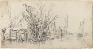 Chalés à beira do rio de Jan van Goyen