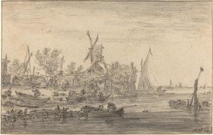 Cena da costa com moinho de vento de Jan van Goyen