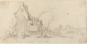 Casas por uma estrada de Jan van Goyen