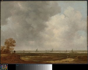 Vista Panorâmica de um rio com prados de baixa altitude de Jan van Goyen