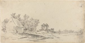 Paisagem do rio com uma ponte distante de Jan van Goyen