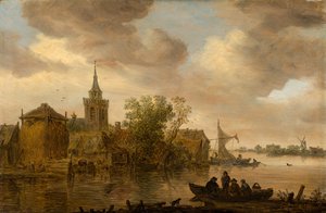 Vista para o rio com igreja e casa de campo de Jan van Goyen