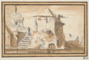 Dois edifícios com uma escada de Jan van Goyen