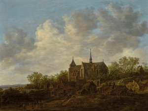 Vista de uma aldeia com uma grande igreja gótica de Jan van Goyen
