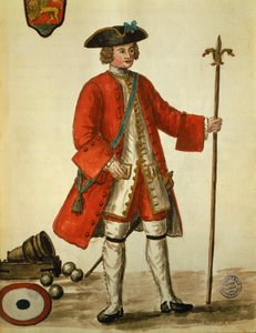 Um homem de artilharia da Marinha de Veneza em uniforme, tirado de Os trajes de Venicens por Giovanni di Grevembroch (1731-1807) Watercolour de Jan van Grevenbroeck