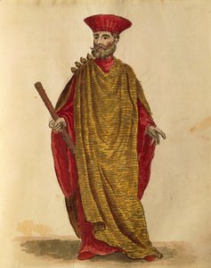 Capitano Generale Da Mar (Capitão General da Marinha) da República Sereníssima de Veneza, de Jan van Grevenbroeck ou Giovanni Grevembroch (1731-1807), Gli Abiti de Veneziani, a partir de um livro ilustrado de fantasias, aguarela de Jan van Grevenbroeck