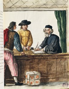 Distinto comerciante, ilustração do livro Ilustrado de trajes venezianos, de Jan Grevenbroeck (1731-1807), aguarela, Itália de Jan van Grevenbroeck