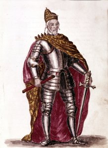 Doge Sebastiano Venier (1577 - 1578). Desenho aquarelado e tinta do manuscrito "Costumes dos Venicianos" de Jan van Grevenbroeck (ou Giovanni Grevembroch (Grevenbroch) (1731-1807) de Jan van Grevenbroeck