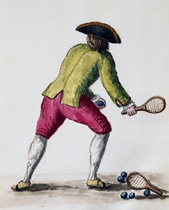Homem a jogar com raquete e bolas, de The Illustrated Book of Venetian Costumes, Itália de Jan van Grevenbroeck
