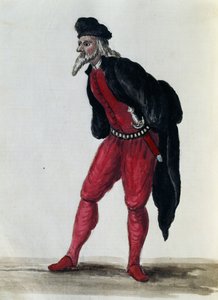 Pantaloon, Mercador de Veneza, ilustração de Fantasias de Veneza de quase todas as idades, diligentemente recolhida e pintada no século XVIII, Giovanni di Grevembroch (1731-1807)