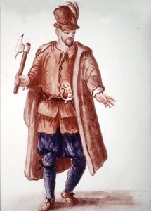 Scapolo di galéa: Remador pago nas galés no século XVIII. Desenho aquarelado e tinta do manuscrito "Costumes dos Venicianos" de Jan van Grevenbroeck (ou Giovanni Grevembroch (Grevenbroch) (1731-1807) de Jan van Grevenbroeck