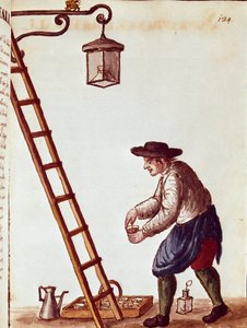Pequeno metier: candeeiros de iluminação Desenho aquarelado e tinta de um manuscrito de Jan van Grevenbroeck (ou Giovanni Grevembroch (Grevenbroch) (1731-1807) de Jan van Grevenbroeck