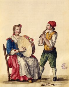 Músico veneziano (caneta e tinta e wc no papel) de Jan van Grevenbroeck
