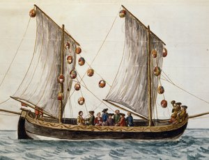 Barco veneziano deck para a Festa do Redentor, por Jan Grevenbroeck (1731-1807), aguarela, Itália de Jan van Grevenbroeck