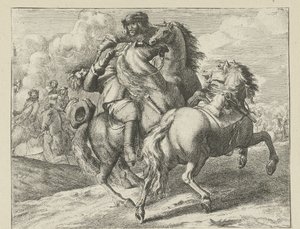 Soldado baleado a cavalo Cenas de Cavalaria (título da série) de Jan van Huchtenburg (possibly copy after)