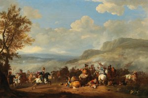 Uma escaramuça de cavalaria entre turcos e europeus de Jan van Huchtenburgh