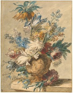 Buquê de flores da primavera em um vaso de terracota de Jan van Huysum