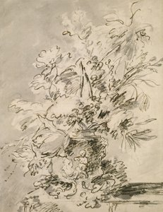 Flores em uma urna (carvão e tinta indiana no papel) de Jan van Huysum